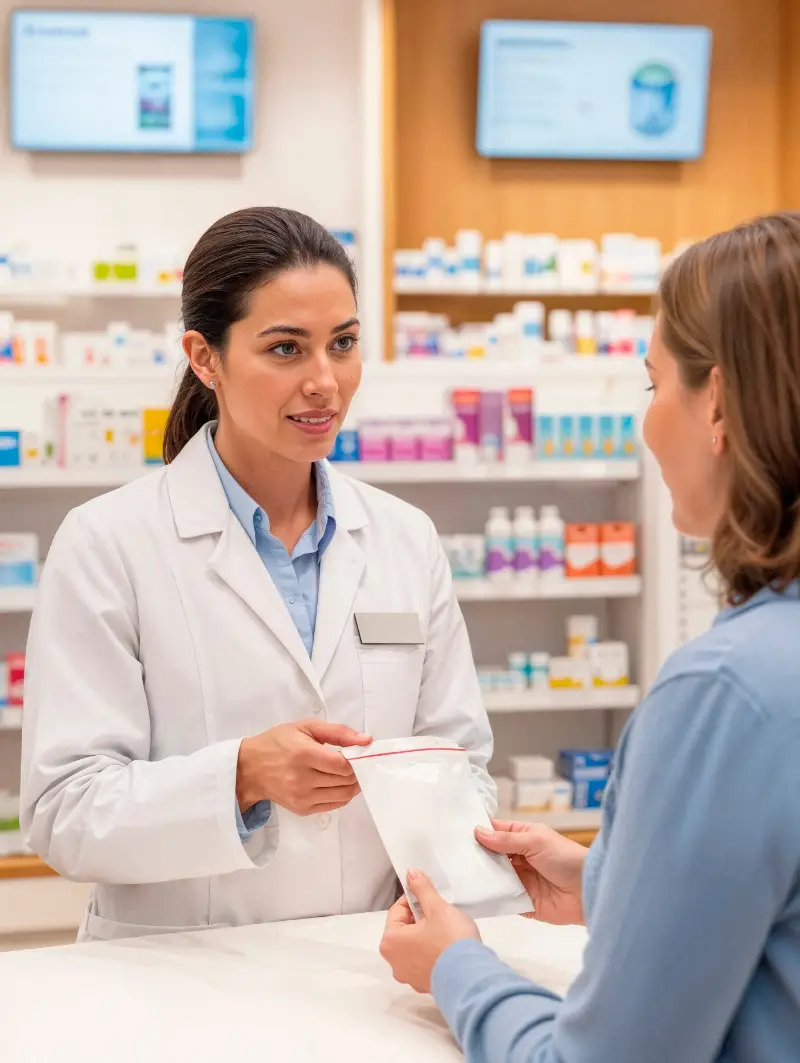 Pharmacist handoff prescription to customer